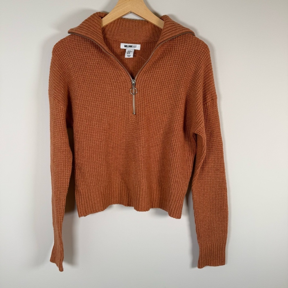 William Rast Waffle Knit‎ Half Zip Up Cropped Sweater Burnt Orange Size XS NWOT
